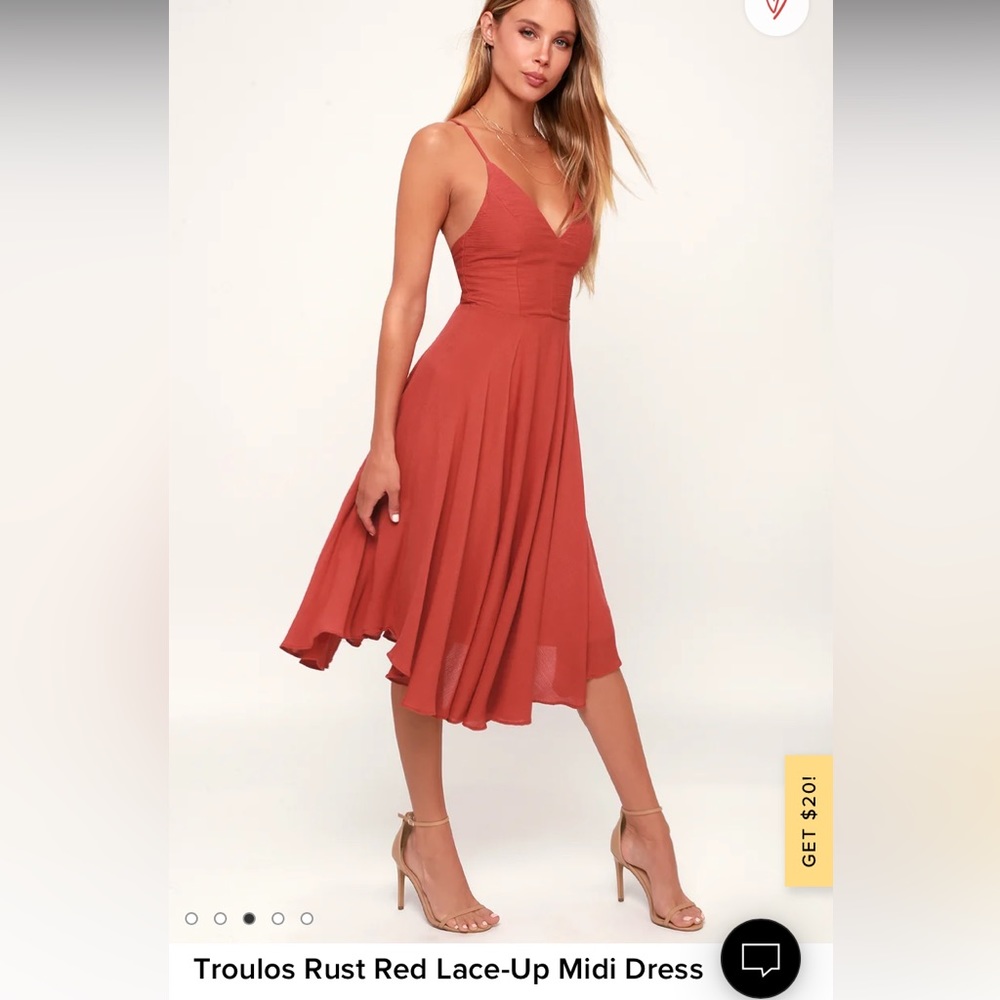 Lulus Troulos Rust Red Lace-Up Midi Dress size Large